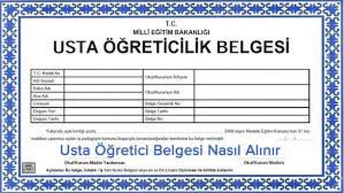 USTA ÖĞRETİCİLİK BELGESİ